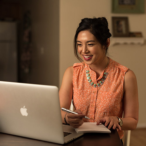 Woman working on a laptop